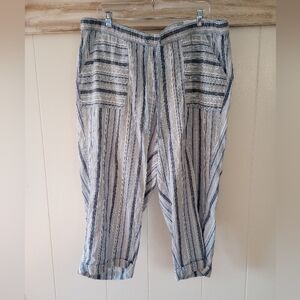 Lane Bryant 18 Crop Pants Linen Blend Blue White Metallic Stripe Wide Leg NWT